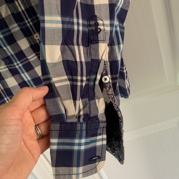 Boden plaid buttons down shirt navy blue purple size XL casual - Picture 12 of 13